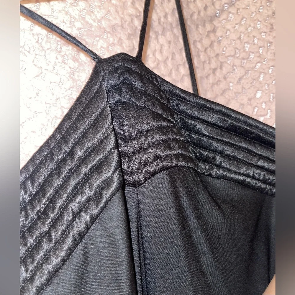 Vintage 70s Leslie J black maxi dress thin straps wide flowy dress - Picture 5 of 10